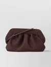 Themoirè Detachable Strap Pleated Suede Clutch In Brown