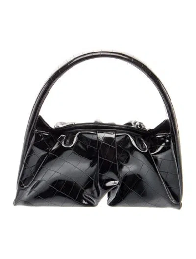 Pre-owned Themoirè Embossed Leather Top Handle Bag In Blue