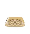 Themoirè Emera Micro Weaved Straw Laminated Gold Clutch Bag