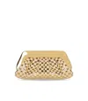 Themoirè Emera Micro Weaved Straw Laminated Gold Clutch Bag