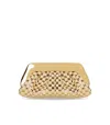 Themoirè Emera Micro Weaved Straw Laminated Gold Clutch Bag