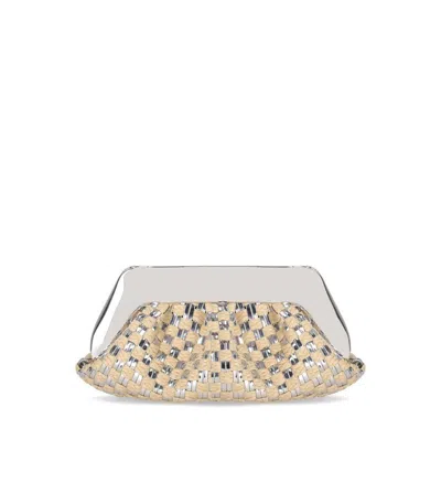 Themoirè Emera Micro Weaved Straw Laminated Silver Clutch Bag