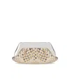 Themoirè Emera Micro Weaved Straw Laminated Silver Clutch Bag