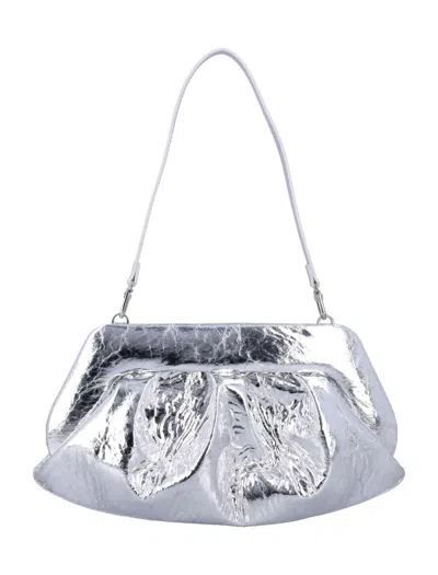 Themoirè Textured Pineapple Leaf Handbag With Leaf-like Embellishments In Silver