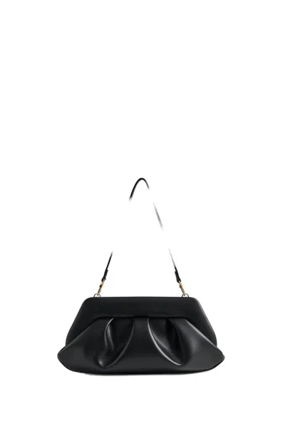 Themoirè Pleated Rectangular Shoulder Bag With Detachable Strap In Black