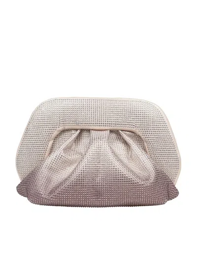 Themoirè Fabric Clutch Bag With Rhinestones Applied In Silver/pink