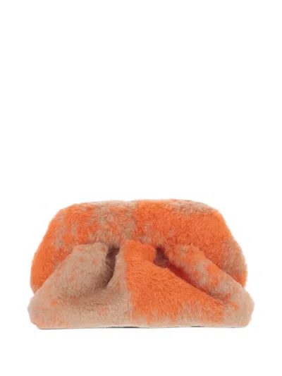 Themoirè Faux-fur Ruched Clutch Bag In Orange
