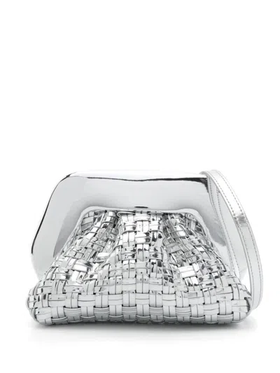 Themoirè Gea Weaved Laminated Clutch Bag In Silver
