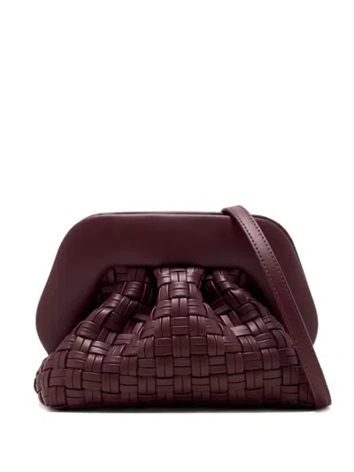 Themoirè Woven Rectangular Clutch Bag With Top Handle In Burgundy