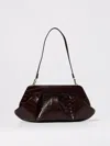 Themoirè Crocco Emb Structured Top Handle Shoulder Bag In Burgundy