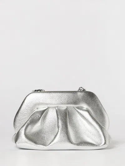 Themoirè Themoir&egrave; Bios  Laminated Grained Vegan Leather Clutch In Silver