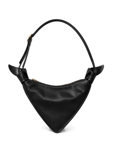 Themoirè Knot-detail Triangular Shoulder Bag In Black