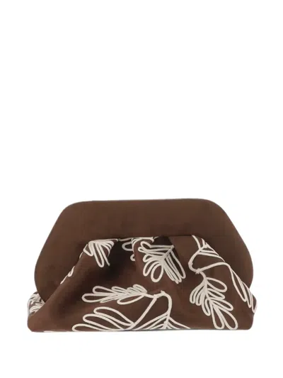 Themoirè Leaf-embroidered Clutch Bag In Brown