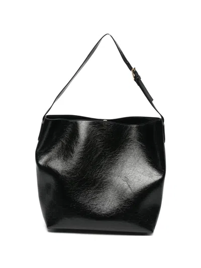 Themoire' Leather Mini Shoulder Pouch Handbag With Adjustable Strap In Black
