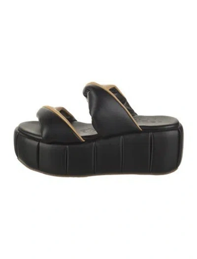 Pre-owned Themoirè Leather Slides In Black