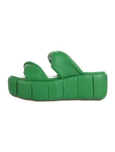 Pre-owned Themoirè Leather Slides W/ Tags In Green