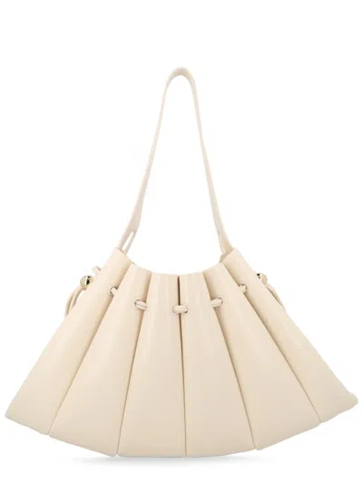 Themoirè Light Cream Calipso Large Shoulder Bag In White