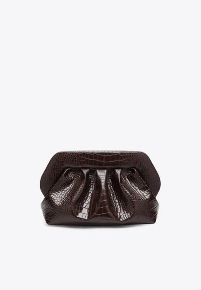Themoirè Medium Bios Croc-embossed Leather Clutch In Brown