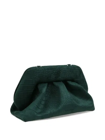Themoirè Medium Bios Crocodile-effect Ruched Clutch Bag In Green