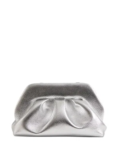 Themoirè Medium Bios Gathered Clutch Bag In Silver
