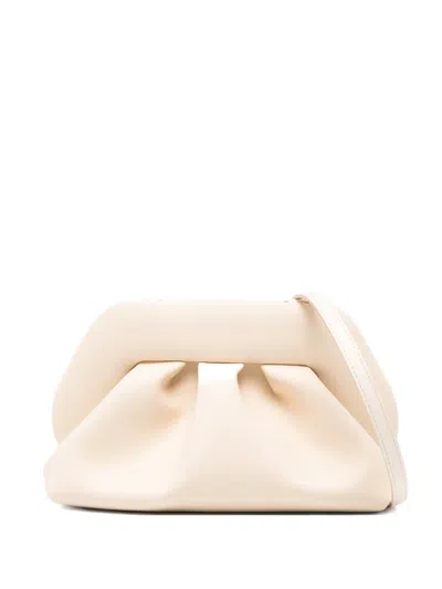 Themoirè Medium Bios Ruched-detail Clutch Bag In Neutral
