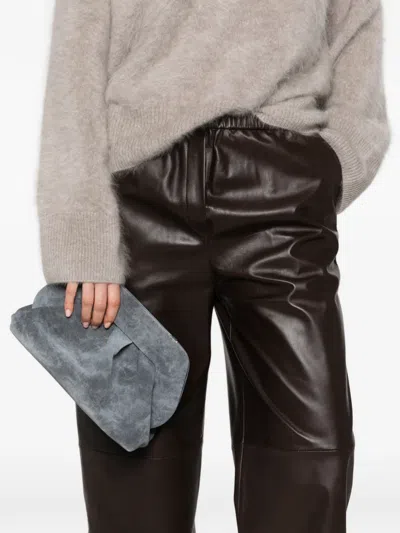 Themoirè Medium Bios Ruched Suede-effect Cross Body Bag In Gray