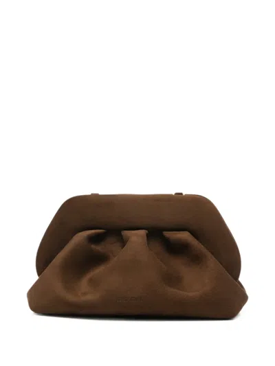Themoirè Medium Ruched Clutch Bag In Brown