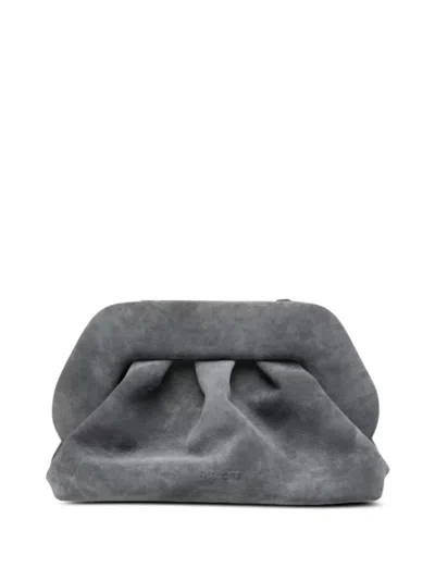 Themoirè Medium Ruched Suede Clutch Bag In Gray
