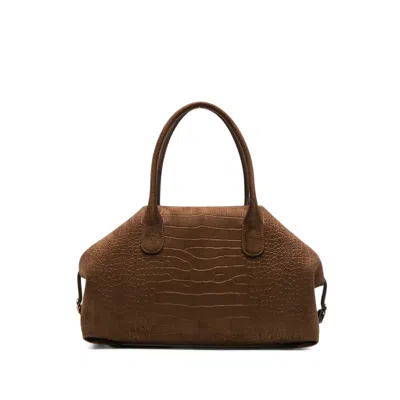 Themoirè Medium Talia Croc-effect Tote Bag In Brown