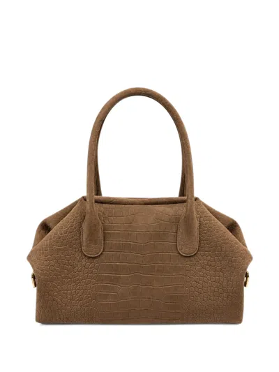 Themoirè Medium Talia Trunk Crocodile-effect Tote Bag In Brown