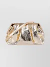 Themoirè Metallic Pleated Clutch Bag Shoulder Strap In Gold
