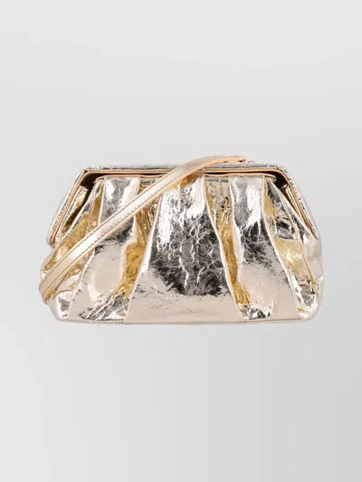 Themoirè Metallic Pleated Clutch Bag Shoulder Strap In Gold