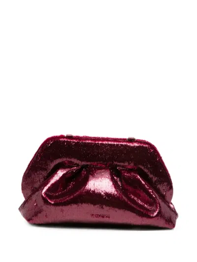 Themoirè Metallic-effect Gathered Clutch Bag In Red