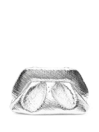 Themoirè Metallic-effect Gathered Clutch Bag In Silver