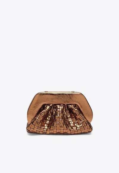 Themoirè Micro Tia Laminated Woven Clutch In Brown