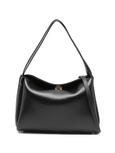 Themoire' Mini Double Handle Leather Bag - Height 19 Cm; Width 29 Cm; Depth 13 Cm In Black