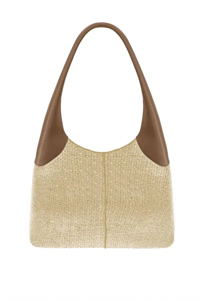 Themoirè Ninfa Eco-fabric Straw Bag In Shell/ Caramel In Multi