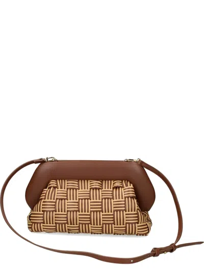 Themoire' Organic Vegan Woven Handbag With Magnetic Closure & Adjustable Removable Strap In Marrone