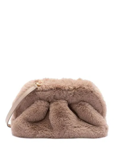 Themoirè Tia Faux Fur Clutch In Tortora
