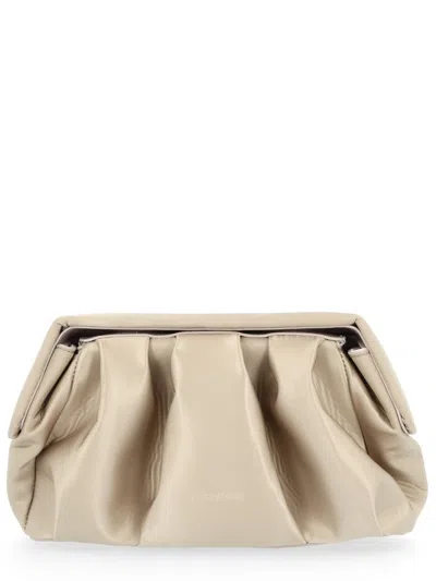 Themoirè Pleated Clutch Bag In Beige