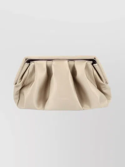 Themoirè Pleated Clutch Bag Top Handle In Neutral