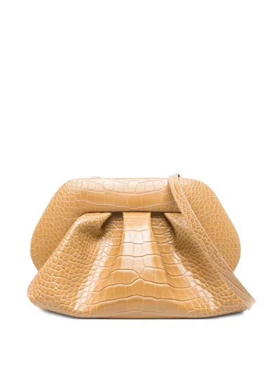 Themoirè Pleated Crocodile-effect Clutch Bag In Yellow
