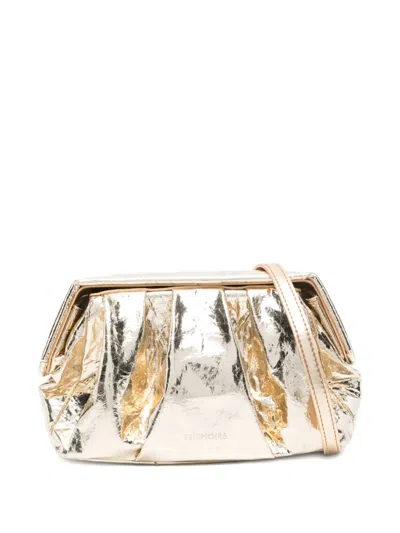 Themoirè Pleated-metallic Clutch Bag In Gold