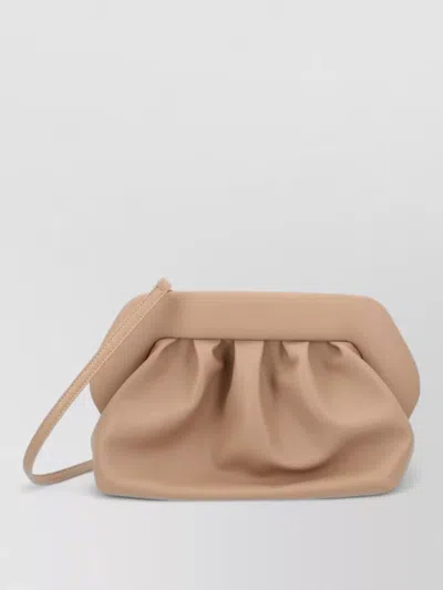 Themoirè Pleated Rectangular Clutch Bag Wrist Strap In Brown