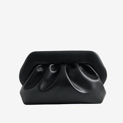 Themoirè Pleated Vegan Fabric Top Handle Bag In Black