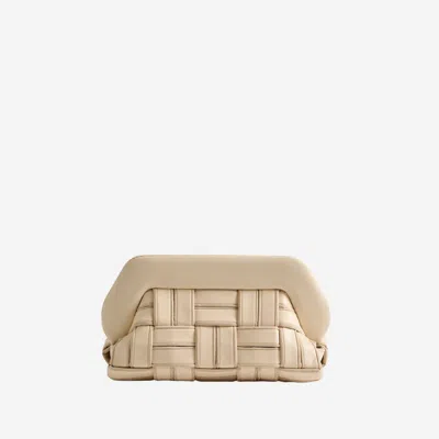 Themoirè Quilted Woven Vegan Fabric Clutch In Beige