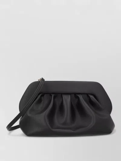 Themoirè Rectangular Pleated Clutch Bag Detachable Strap In Black