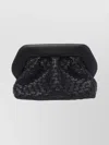 Themoirè Tia Black Clutch Bag With Woven Straw Motif And Shoulder Strap In Black