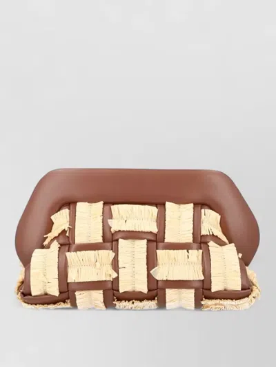 Themoirè Rectangular Woven Clutch Bag Fringe Handle In Brown