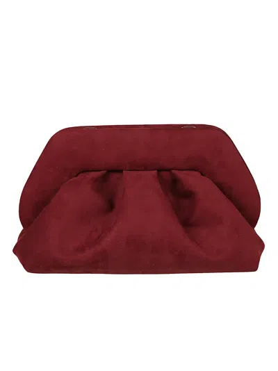 Themoirè Ruched Burgundy Suede Clutch Bag With Structured Frame In Red